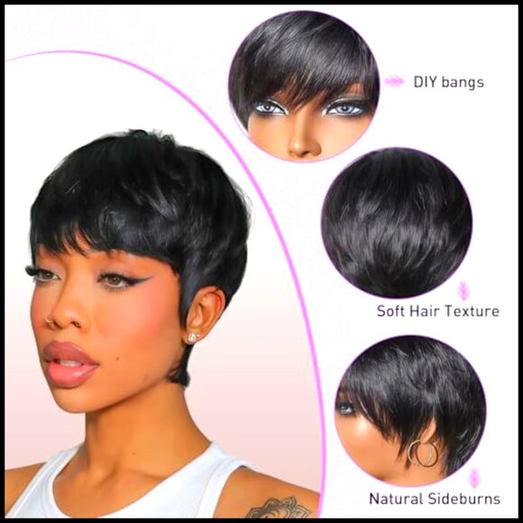 Pixie Cut Wig Human Hair Glueless Wear and Go Short Layered Brazilian Virgin Amazon.com : Pixie Cut Wig Human Hair Short Glueless Wigs  main image 4